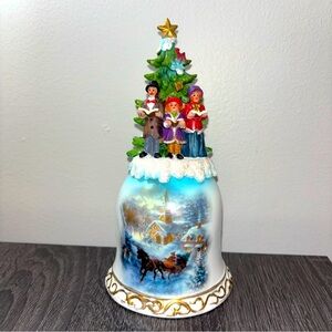 Vintage Ceramic Christmas‎ Carolers & Tree Handle Bell Sparkles Textured 7”